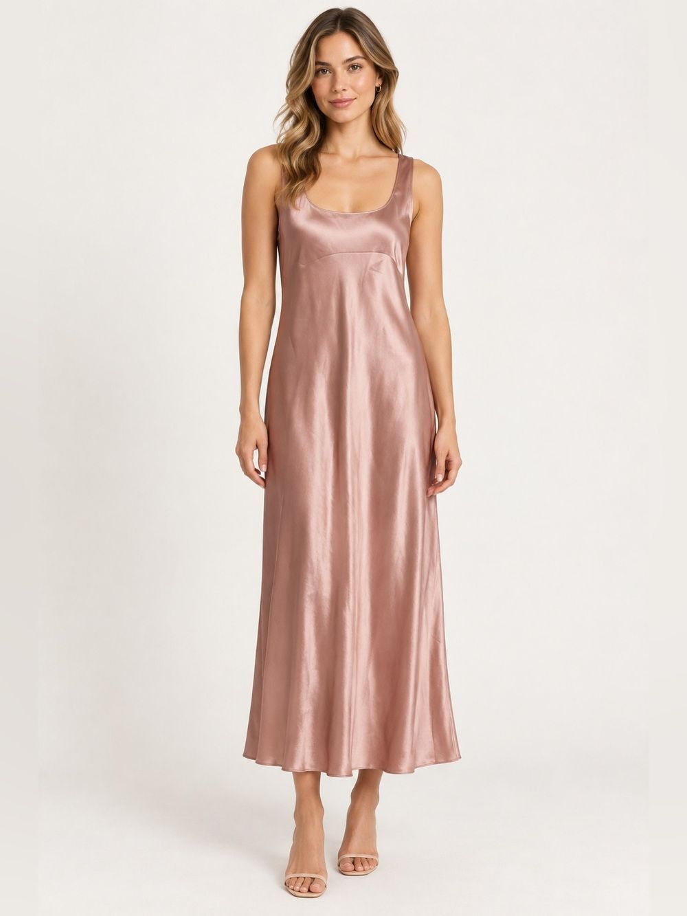 Vince Label Authentic Solid Pink Satin Tank Midi Dress Medium